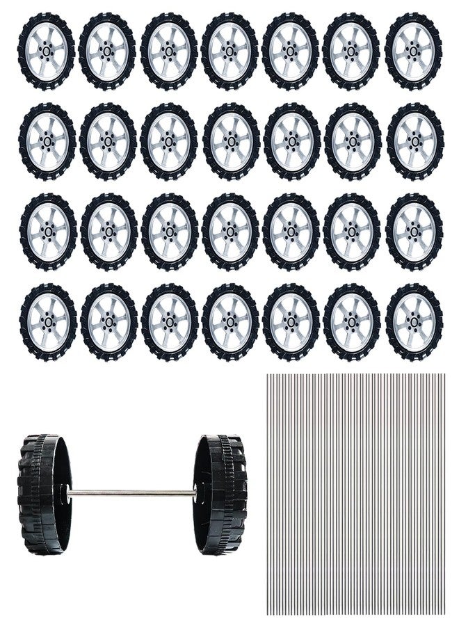 Kuanfine 60 Pcs Plastic Roll 2mm Dia Shaft Toys Car Wheel with 30 Pcs Shaft Round Rod Axles for DIY Model Toy RC Car Truck Building Projects - Image 1