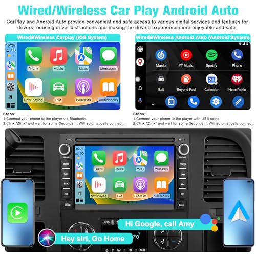 AWESAFE 4 Core 64GB Car Stereo for Chevy Silverado Tahoe GMC Sierra Yukon 2007-2013, Android 13 Touch Screen Silverado Radio Support Wireless CarPlay Android Auto GPS WiFi SWC - with Backup Camera - Image 2
