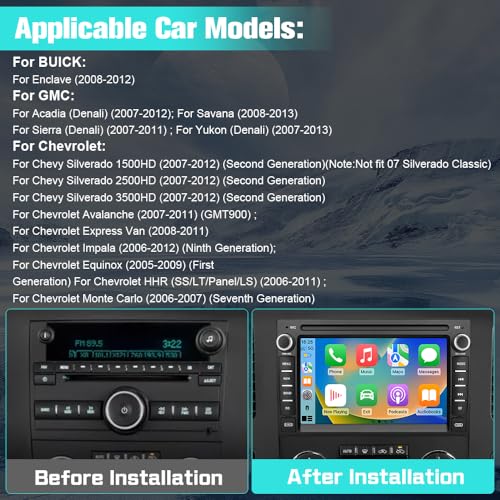 AWESAFE 4 Core 64GB Car Stereo for Chevy Silverado Tahoe GMC Sierra Yukon 2007-2013, Android 13 Touch Screen Silverado Radio Support Wireless CarPlay Android Auto GPS WiFi SWC - with Backup Camera - Image 3