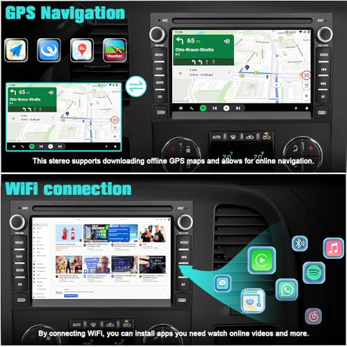 AWESAFE 4 Core 64GB Car Stereo for Chevy Silverado Tahoe GMC Sierra Yukon 2007-2013, Android 13 Touch Screen Silverado Radio Support Wireless CarPlay Android Auto GPS WiFi SWC - with Backup Camera - Image 4