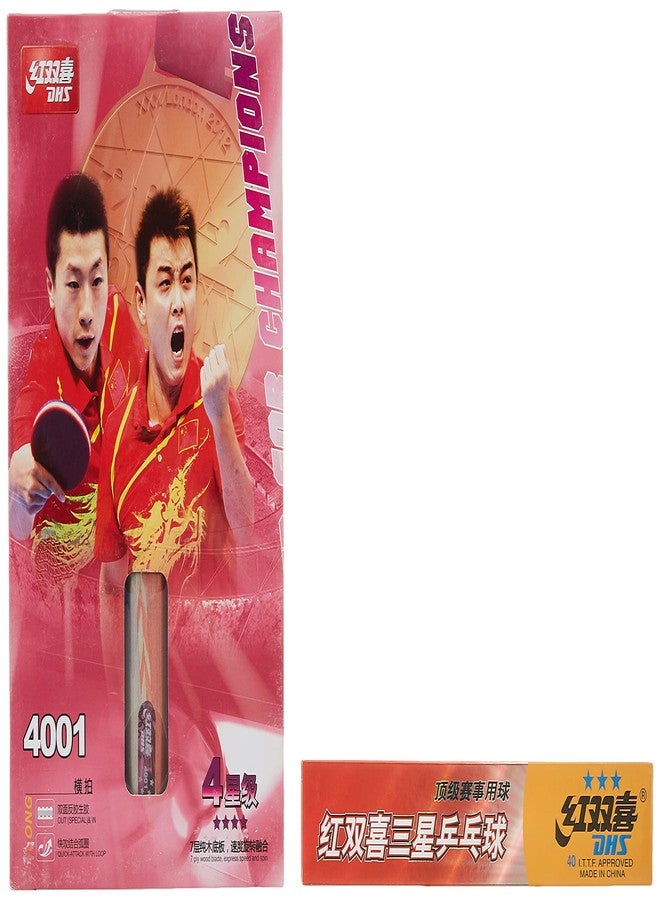 دي إتش أس مضرب تنس الطاولة A4001 DHS مع كرة تنس الطاولة DHS 40 مم 3 نجوم برتقالي (علبة من 6 قطع) - Image 3