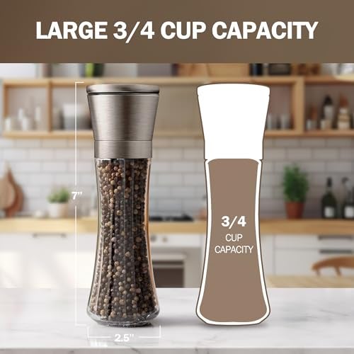 Home EC Original Gun Metal Bronze Salt and Pepper Grinder Set of 2 - Adjustable Ceramic Grinder - Tall Glass Salt and Pepper Shakers With Funnel and Ebook - Spice Mill - Bronze Kitchen Accessories - Image 2