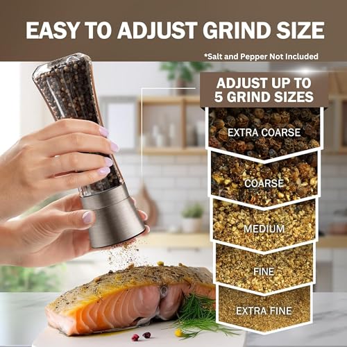 Home EC Original Gun Metal Bronze Salt and Pepper Grinder Set of 2 - Adjustable Ceramic Grinder - Tall Glass Salt and Pepper Shakers With Funnel and Ebook - Spice Mill - Bronze Kitchen Accessories - Image 3