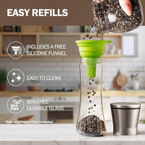 Home EC Original Gun Metal Bronze Salt and Pepper Grinder Set of 2 - Adjustable Ceramic Grinder - Tall Glass Salt and Pepper Shakers With Funnel and Ebook - Spice Mill - Bronze Kitchen Accessories - Image 4