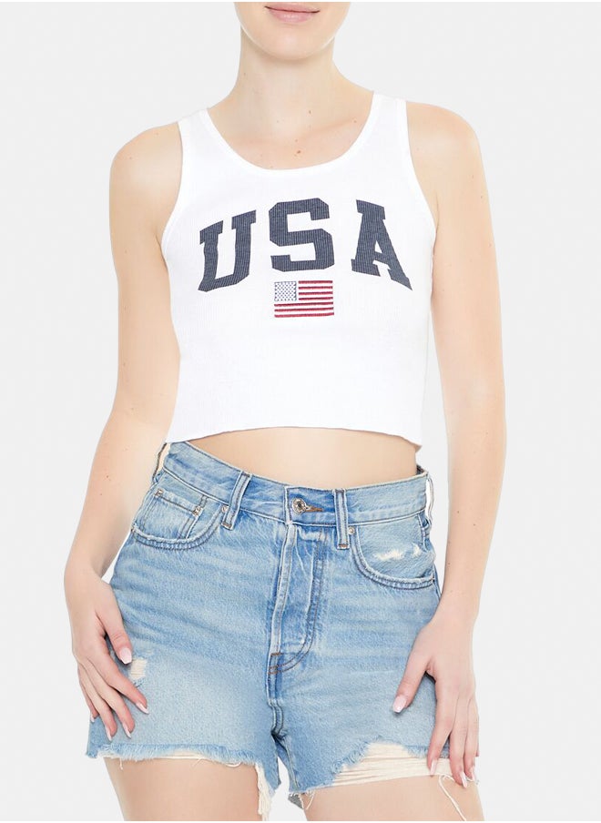 FOREVER 21 - USA Graphic Cropped Tank Top - Image 1