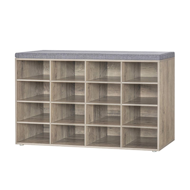 DINZI LVJ DINZI LVJ Shoe Storage Bench with Cushion 16Cubby Shoe Rack Adjustable Shelves Multifunctional Shoe Organizer Bench for Entryway Mudroom Hallway Living Room Bedroom and Garage Greige