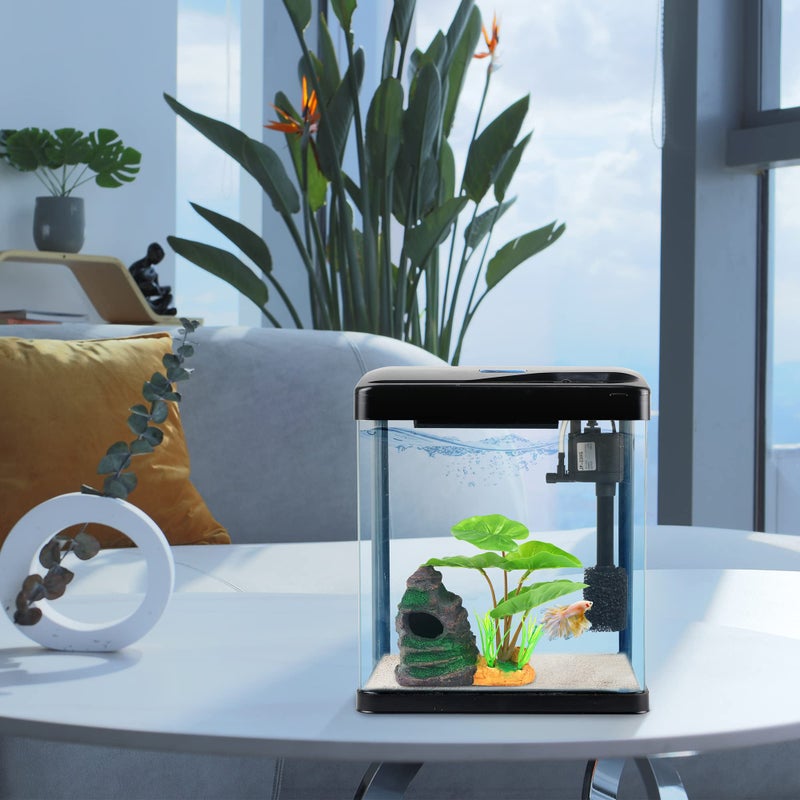 COOSPIDER Betta Fish Tank Self Cleaning Glass 2 Gallon Small Nano Aquarium Starter Kits Desktop Room Decor w/LED Light Decorations & Whisper Filters Water Pump (Fish Tank) - Image 3