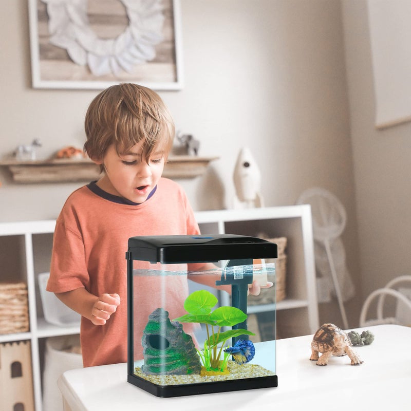 COOSPIDER Betta Fish Tank Self Cleaning Glass 2 Gallon Small Nano Aquarium Starter Kits Desktop Room Decor w/LED Light Decorations & Whisper Filters Water Pump (Fish Tank) - Image 4
