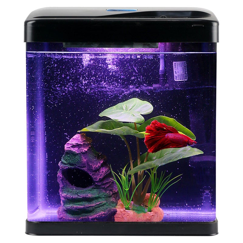 COOSPIDER Betta Fish Tank Self Cleaning Glass 2 Gallon Small Nano Aquarium Starter Kits Desktop Room Decor w/LED Light Decorations & Whisper Filters Water Pump (Fish Tank) - Image 1