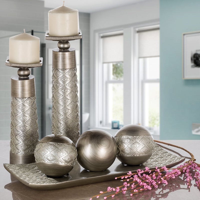 Creative Scents Dublin Silver Decorative Candle Holder Set of 2 - Home Decor Pillar Candle Stand, Coffee Table Mantle Decor centerpieces for Fireplace, Living or Dining Room Table, Gift Boxed - Image 3