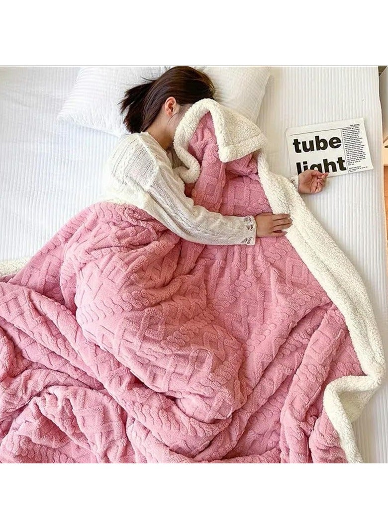 بطانية قطيفة من الكشمير لامب، بطانية قيلولة على الوجهين، بطانية أريكة، بطانية شتوية مخملية مرجانية سميكة، هدية للعائلة، مناسبة للحفاظ على الدفء في المنزل - Image 3