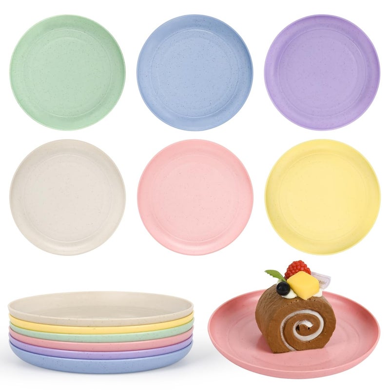 BGHEOUYV 6 Inch Wheat Straw Plates, 6 Pack Small Plates, Lightweight Unbreakable Plastic Dinner Plates for Kids Adult Dinner Camping Salad Dessert - Image 1