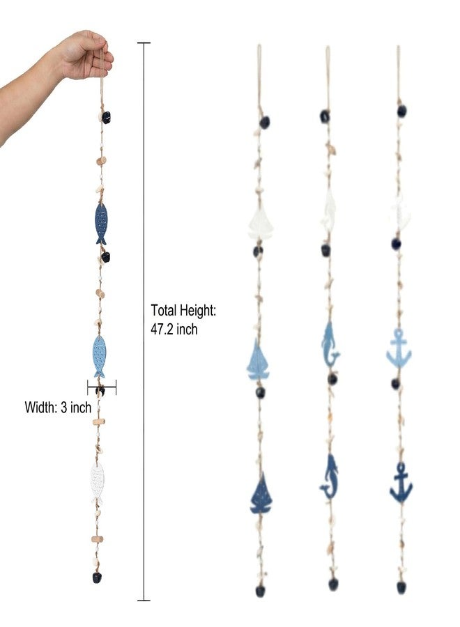 NAUTIMALL Nautical Rope Garland with Bells, Coastal Wall Decor, Hanging Ornament with Anchors and Sea Life, Coastal Door Hanging Decor，Nautical Chime String - Image 2