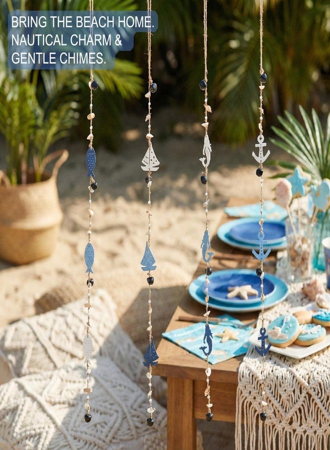 NAUTIMALL Nautical Rope Garland with Bells, Coastal Wall Decor, Hanging Ornament with Anchors and Sea Life, Coastal Door Hanging Decor，Nautical Chime String - Image 3