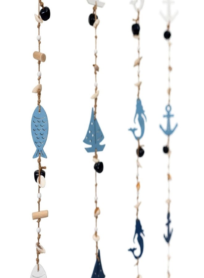 NAUTIMALL Nautical Rope Garland with Bells, Coastal Wall Decor, Hanging Ornament with Anchors and Sea Life, Coastal Door Hanging Decor，Nautical Chime String - Image 1
