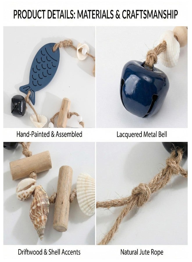NAUTIMALL Nautical Rope Garland with Bells, Coastal Wall Decor, Hanging Ornament with Anchors and Sea Life, Coastal Door Hanging Decor，Nautical Chime String - Image 4