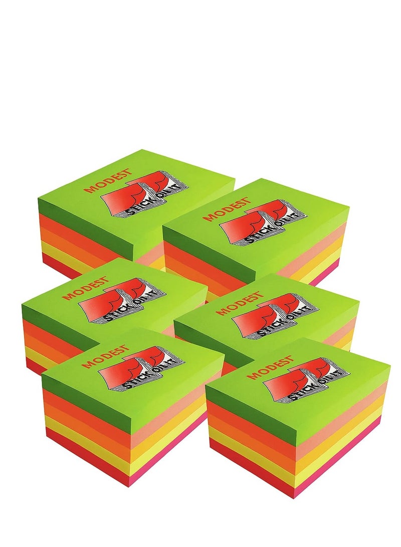 موديست ملاحظات لاصقة مودست نيون 5 ألوان MS6530 بحجم 1.5 × 2 إنش - عبوة من 6 - Image 1
