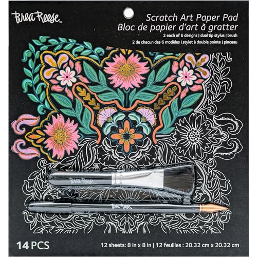 Brea Reese Scratch Art Paper Pad Mandala 8x8 12 Intricate Designs Metallic ShimmerGuided Illustration Family Craft Kit Frameable Artwork for Home Walls Burst of Color Mindful Relaxation - Image 1