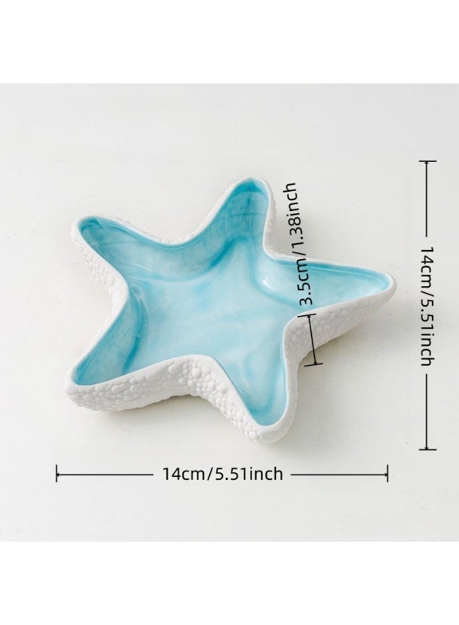 صينية مجوهرات كبيرة من السيراميك على شكل نجم البحر، حامل خواتم على شكل نجم البحر، وعاء نجم البحر، منظّم لطيف للمجوهرات، صينية لتخزين المفاتيح، صوانٍ زخرفية للديكور المنزلي، ديكور مجوهرات من الخزف - Image 2