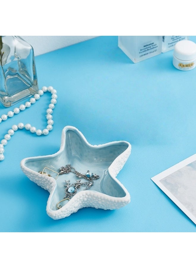 صينية مجوهرات كبيرة من السيراميك على شكل نجم البحر، حامل خواتم على شكل نجم البحر، وعاء نجم البحر، منظّم لطيف للمجوهرات، صينية لتخزين المفاتيح، صوانٍ زخرفية للديكور المنزلي، ديكور مجوهرات من الخزف - Image 5
