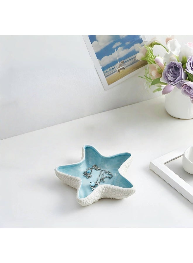 صينية مجوهرات كبيرة من السيراميك على شكل نجم البحر، حامل خواتم على شكل نجم البحر، وعاء نجم البحر، منظّم لطيف للمجوهرات، صينية لتخزين المفاتيح، صوانٍ زخرفية للديكور المنزلي، ديكور مجوهرات من الخزف - Image 4
