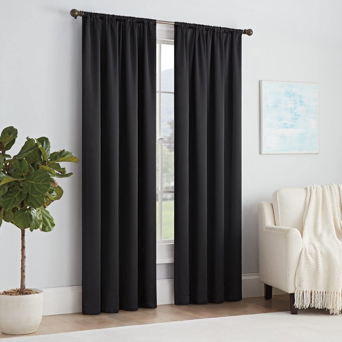 SOLID THERMAPANEL MODERN ROOM DARKENING ROD POCKET WINDOW CURTAIN FOR BEDROOM 1 PANEL 54 X 84 BLACK