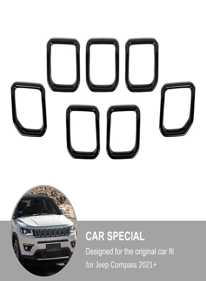 Jimen مجموعة جيمين متوافقة مع سيارة جيب كومباس 2021-2023، 7 قطع من أغطية شبكة التهوية الأمامية، ملحقات خارجية (أسود) - Image 3