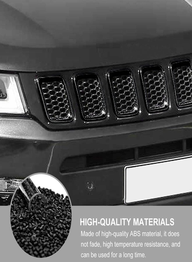 Jimen مجموعة جيمين متوافقة مع سيارة جيب كومباس 2021-2023، 7 قطع من أغطية شبكة التهوية الأمامية، ملحقات خارجية (أسود) - Image 5