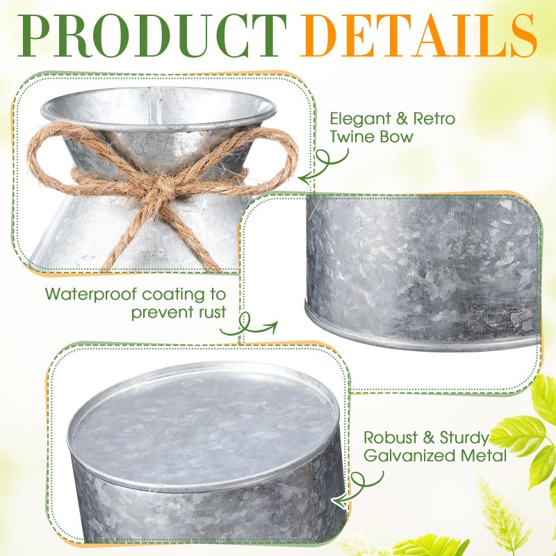 Domensi 12 Pcs 5.12 Inch Farmhouse Metal Flower Vase Galvanized Milk Can Jug Vase with Twine Bow Rustic Flower Buckets for Floral Table Centerpiece Wedding Home Kitchen Decor (5.12 Inch,Iron Color) - Image 4