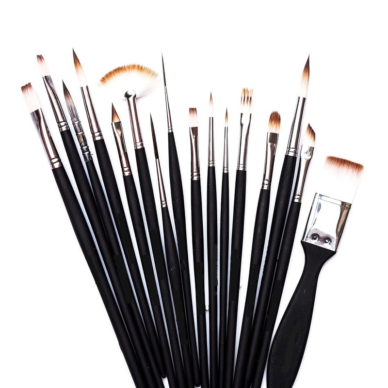 ARROLLIANT Handmade Professional Artist Mix Painting Brush Set for Acrylic, Watercolor, & Gouache Painting Synthetic Bristle 16 Brushes - Image 1