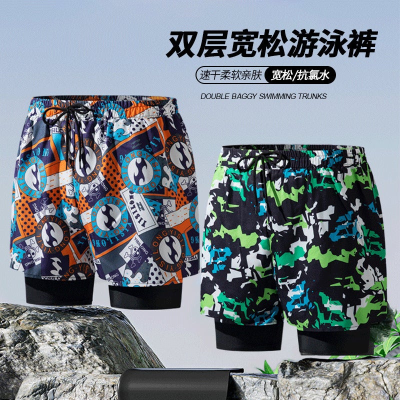 Swimming Trunks for Adults New Double Layer Anti-embarrassment Professional Quick-drying Boxer Fashionable Loose High Elastic plus size Beach Pants - Image 2