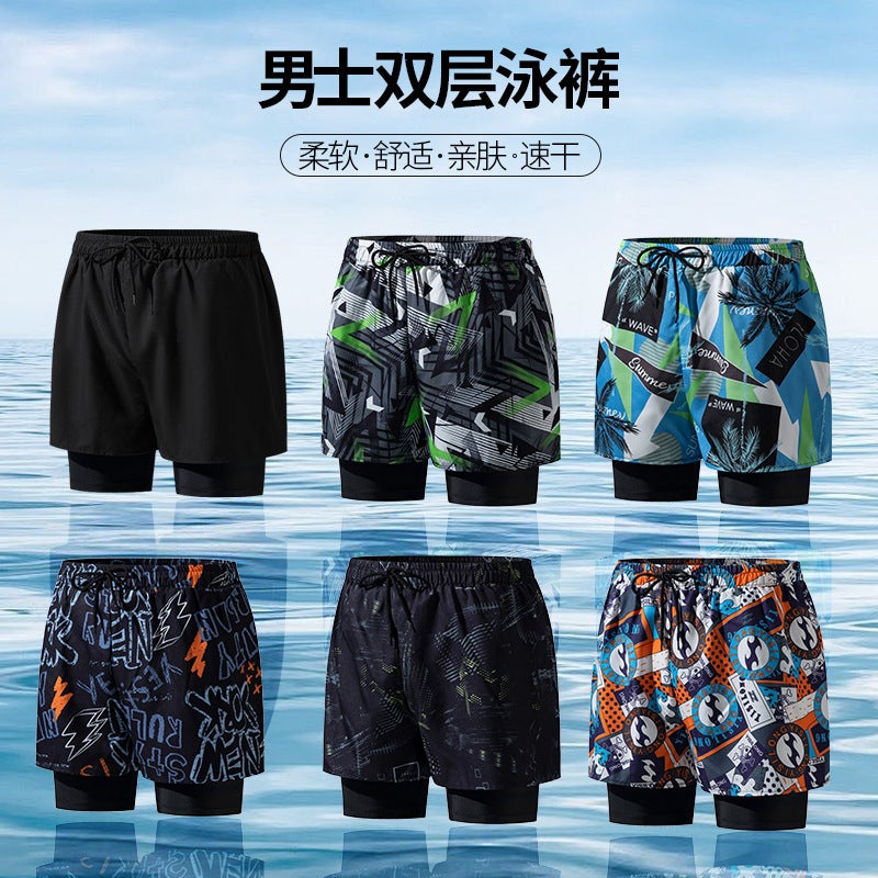 Swimming Trunks for Adults New Double Layer Anti-embarrassment Professional Quick-drying Boxer Fashionable Loose High Elastic plus size Beach Pants - Image 3