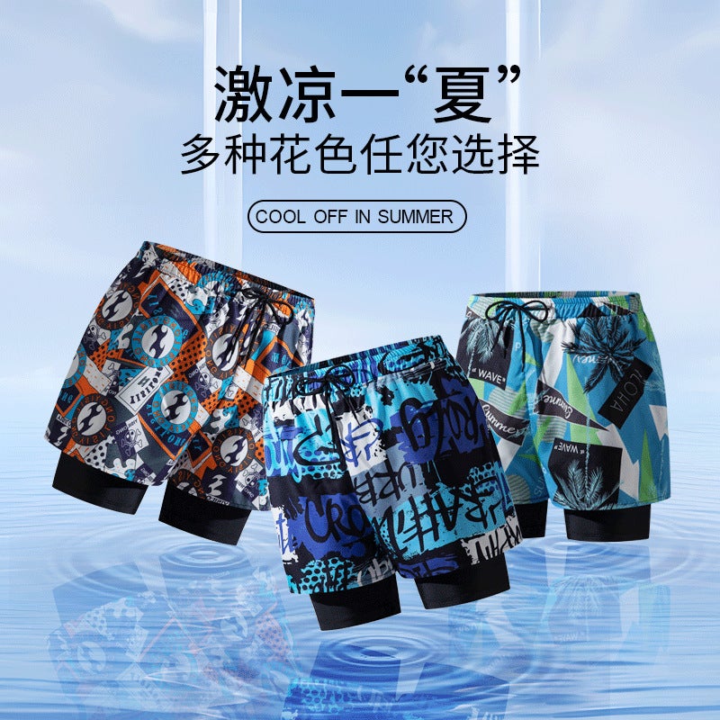 Swimming Trunks for Adults New Double Layer Anti-embarrassment Professional Quick-drying Boxer Fashionable Loose High Elastic plus size Beach Pants - Image 4