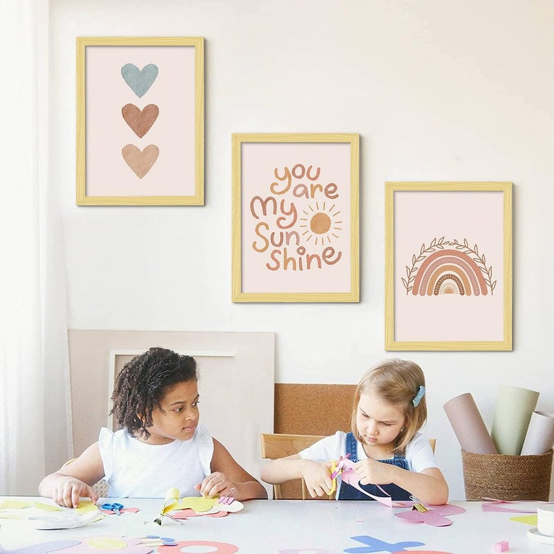 LIYAOLI You Are My Sunshine Framed Wall Art Decor 3 Panel 12x16 Inch Heart Rainbow Nursery Boho Kids room Baby Girl Bedroom Decor for Nursery Decor - Image 2