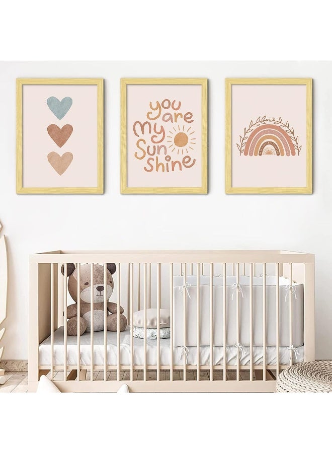 LIYAOLI You Are My Sunshine Framed Wall Art Decor 3 Panel 12x16 Inch Heart Rainbow Nursery Boho Kids room Baby Girl Bedroom Decor for Nursery Decor - Image 1