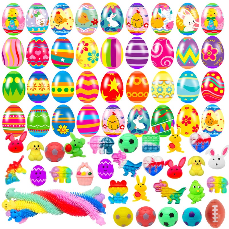 Cherislpy 36 Pack Prefilled Easter Eggs with Fidget Toys Bright Colorful Easter Eggs Prefilled with Variety Easter Stress Toys Inside Great for Kids Toddler Easter Basket Stuffers Eggs Fillers Party Favors - Image 1