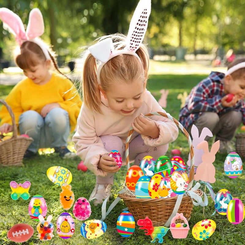Cherislpy 36 Pack Prefilled Easter Eggs with Fidget Toys Bright Colorful Easter Eggs Prefilled with Variety Easter Stress Toys Inside Great for Kids Toddler Easter Basket Stuffers Eggs Fillers Party Favors - Image 5