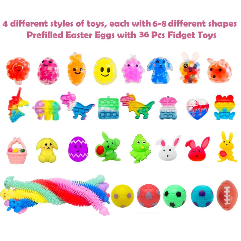 Cherislpy 36 Pack Prefilled Easter Eggs with Fidget Toys Bright Colorful Easter Eggs Prefilled with Variety Easter Stress Toys Inside Great for Kids Toddler Easter Basket Stuffers Eggs Fillers Party Favors - Image 2