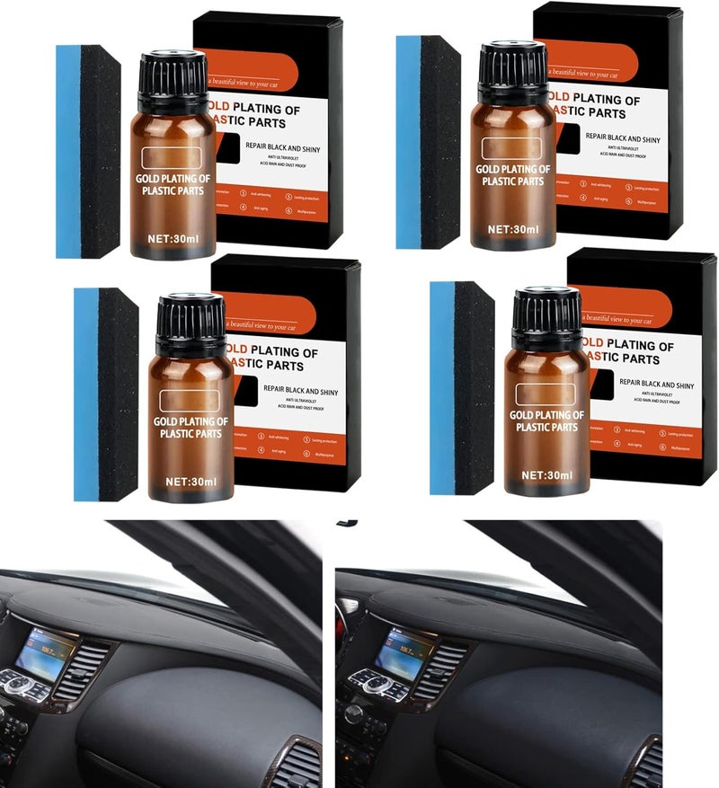comfrt Plastic Parts Refurbish Agent, Plastic Parts Refurbish Agent Car Exterior Restorer, Car Refurbishment Cleaning Agent Plastic Refreshing, Plastic Retreading Agent, with Sponge, 30ml (4set) - Image 1