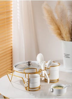 Shallow Shallow Porcelain 16-Piece Soup Set with Matt Fleck Gold Stand Rack  - Image 2