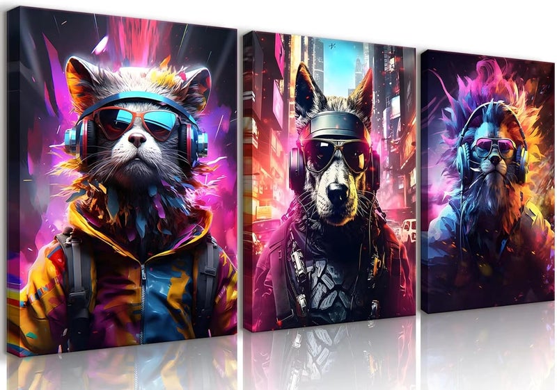 QGNBGBJ Colorful Graffiti Animal Gaming Posters Set - Image 1