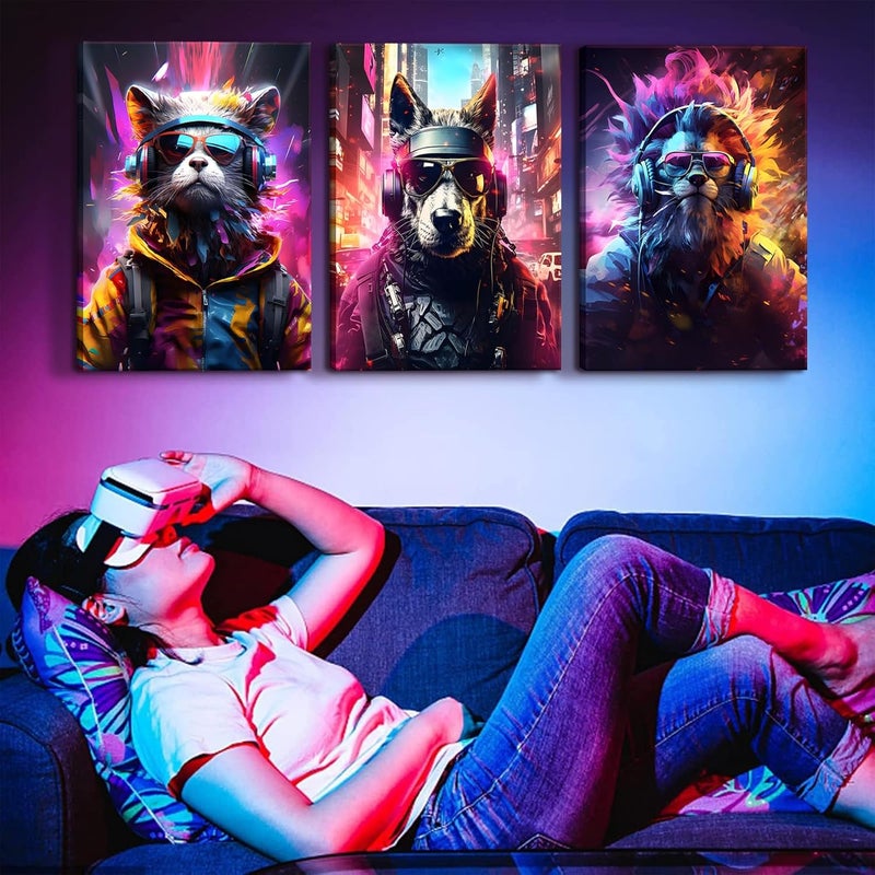 QGNBGBJ Colorful Graffiti Animal Gaming Posters Set - Image 2