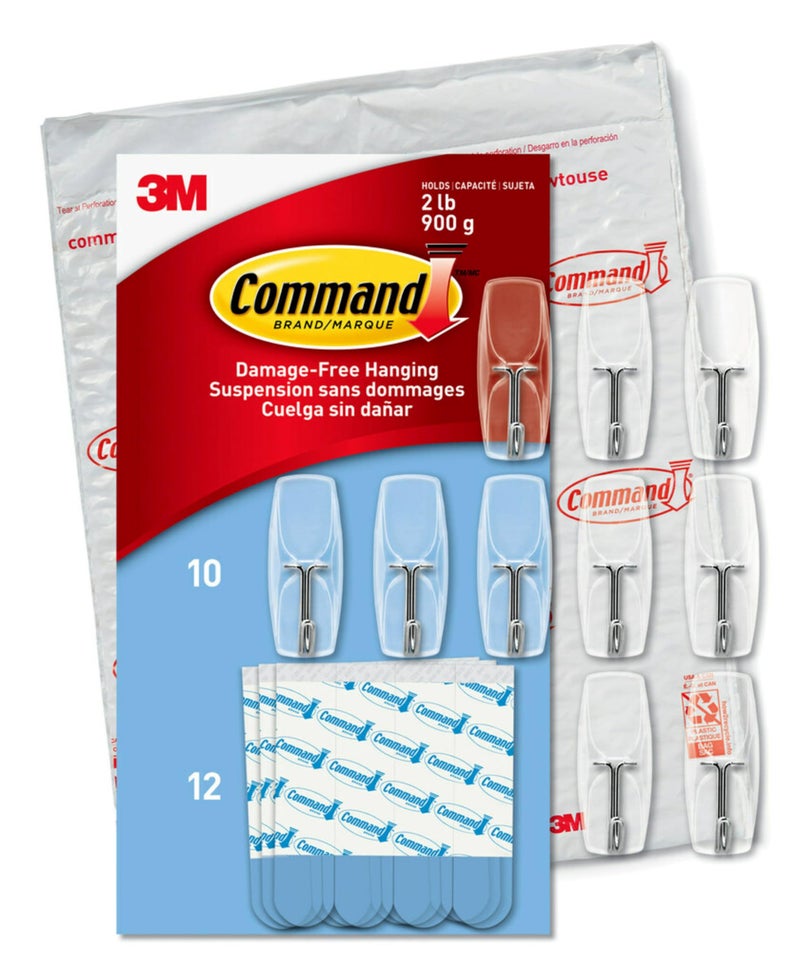 Command Command Medium Clear Wire Toggle Hooks,10 Hooks and 12 Command Strips, Damage Free Hanging Wall Hooks with Adhesive Strips, Adhesive Hooks for Hanging, Organization and Storage, Holds up to 2 lb - Image 1