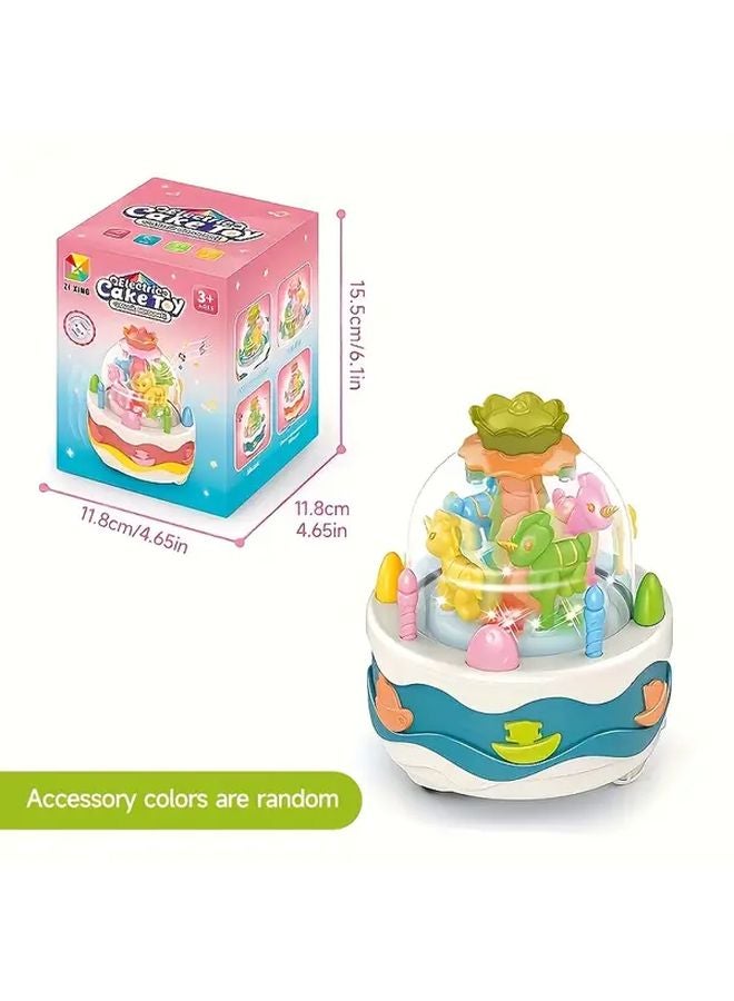 Electric Carousel Cake Toy With Lights Music And Spinning Animals Blue - Image 1