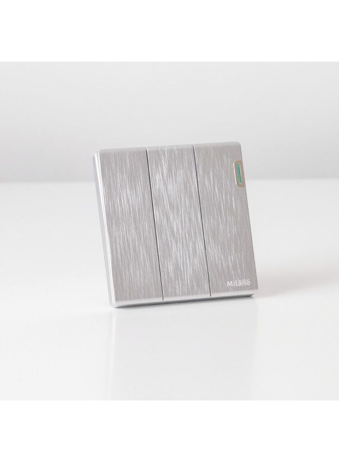 Milano 10A 3G 1W Switch Electrical Switches Sockets Outlets For Home Appliances Office Hotel Conventional Construction Project Aura Slvr - Image 1