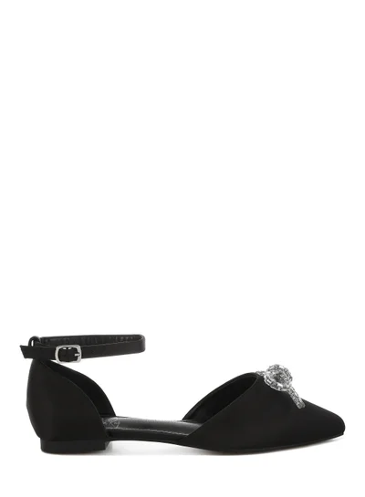 London Rag Rhinestone Detail Bow Flat Sandals in Black