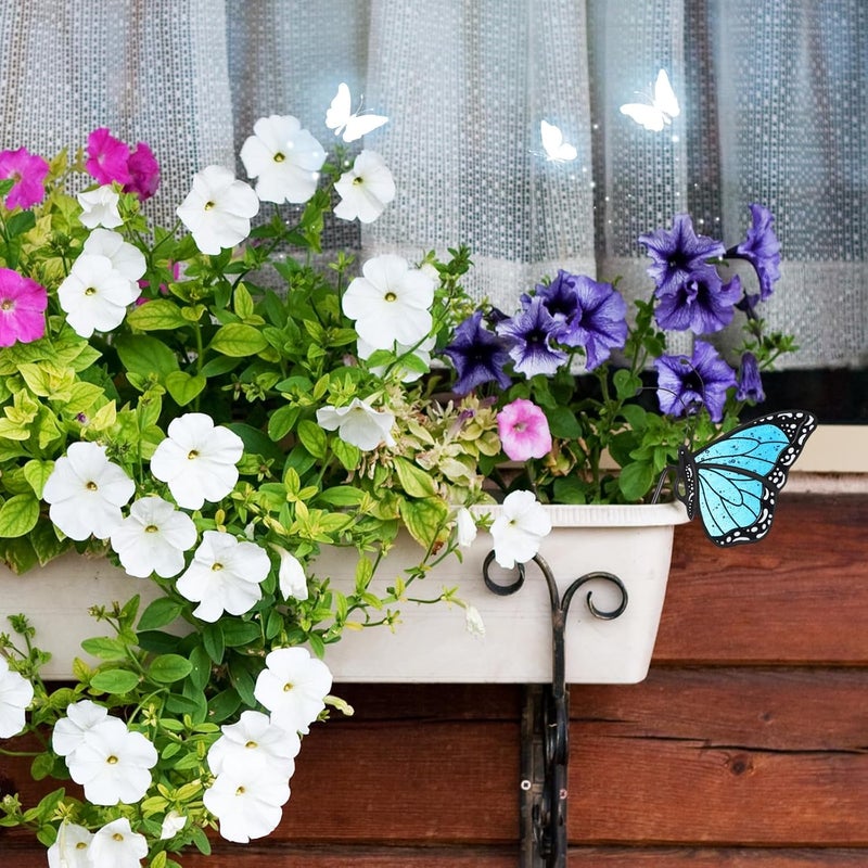 Geelin 1 Pc Stained Glass Butterfly Suncatcher Flower Pot Decoration Metal Plant Pot Hangers Colorful Butterfly Garden Yard Suncatcher Decor for Spring Home Indoor Outdoor Decor(Blue,Chic) - Image 5