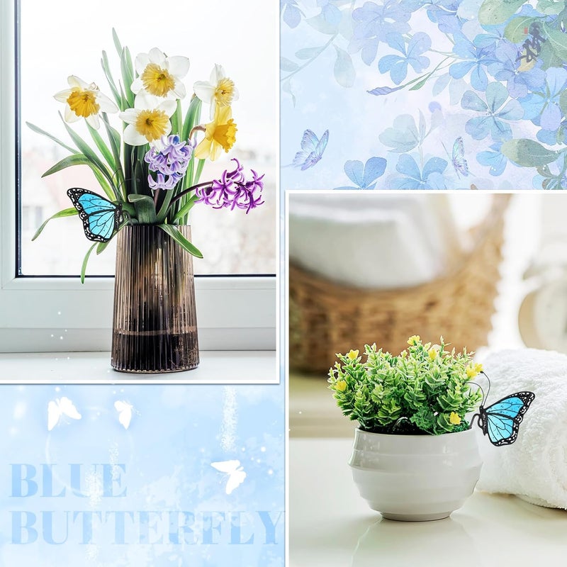 Geelin 1 Pc Stained Glass Butterfly Suncatcher Flower Pot Decoration Metal Plant Pot Hangers Colorful Butterfly Garden Yard Suncatcher Decor for Spring Home Indoor Outdoor Decor(Blue,Chic) - Image 4