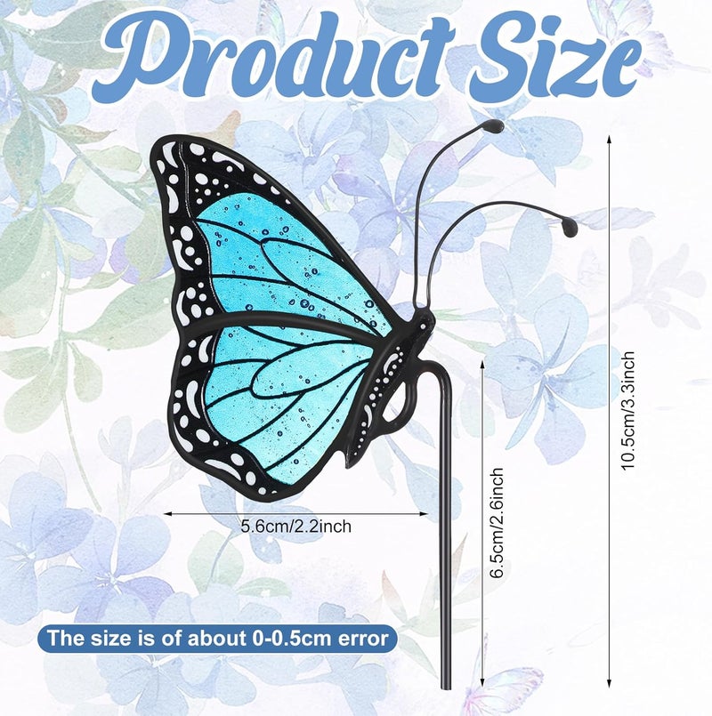 Geelin 1 Pc Stained Glass Butterfly Suncatcher Flower Pot Decoration Metal Plant Pot Hangers Colorful Butterfly Garden Yard Suncatcher Decor for Spring Home Indoor Outdoor Decor(Blue,Chic) - Image 2