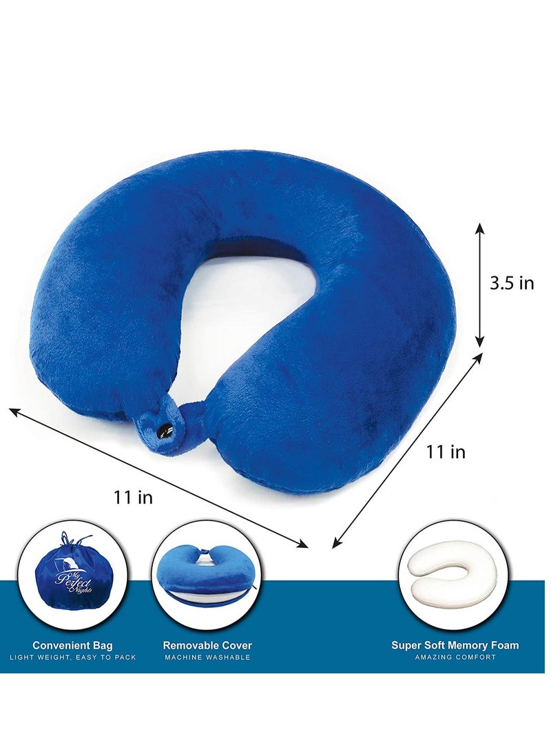 Travel Pillow (Blue) Sleep with NO Neck Pain, Super Soft Memory Foam Easy Washing with Removable Cover - Image 3